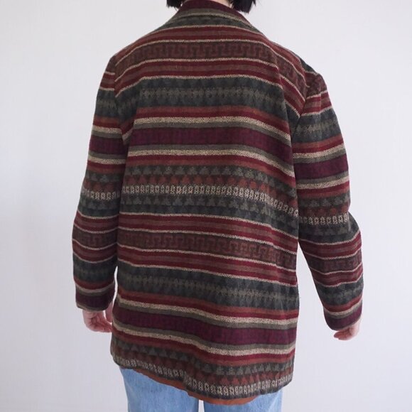 Vintage Casablanca Maroon Beige Stripe Pattern Boho Button Up Blazer 12 - Picture 3 of 10